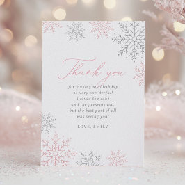Winter Onederland Glitter Birthday Thank You Card 招待状