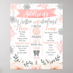 Winter Onederland Milestone First Birthday Board ポスター