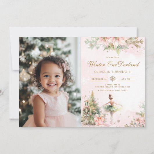 Winter Onederland Nutcracker 1st誕生日の写真 招待状 (正面)