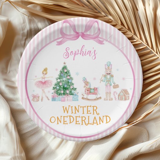 Winter Onederland Nutcracker Pink Girl Birthday ペーパープレート