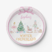 Winter Onederland Nutcracker Pink Girl Birthday ペーパープレート (正面)