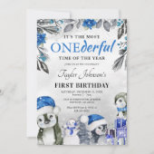 Winter Onederland Penguin Christmas 1st Birthday I 招待状 (正面)