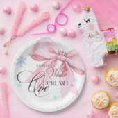 Winter ONEderland Pink Bow 1st Birthday Party ペーパープレート (パーティー)