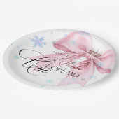 Winter ONEderland Pink Bow 1st Birthday Party ペーパープレート (アングル)