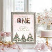 Winter Onederland Pink Bow 1st Birthday Welcome ポスター