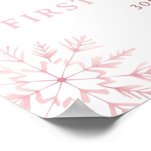 Winter Onederland Pink Bow 1st Birthday Welcome ポスター (角)