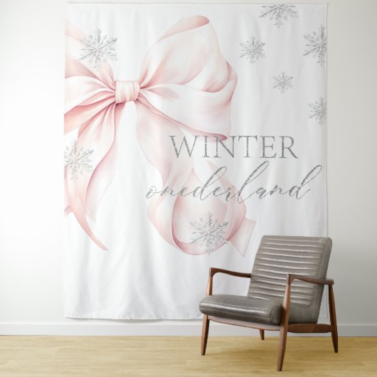 Winter Onederland Pink Bow Backdrop タペストリー (インサイチュ)