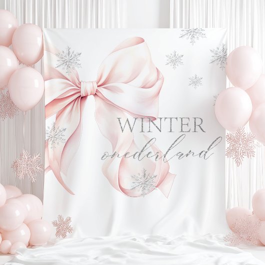 Winter Onederland Pink Bow  Backdrop タペストリー