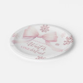 Winter Onederland Pink Bow Girl 1st Birthday ペーパープレート (アングル)