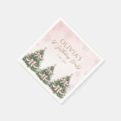 Winter Onederland Pink Bow Pine Trees 1st Birthday スタンダードカクテルナプキン (角)