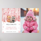 Winter Onederland Pink First Photo Welcome Sign ポスター (正面)