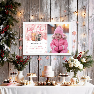 Winter Onederland Pink First Photo Welcome Sign ポスター