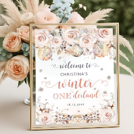 Winter ONEderland Pink Gold Birthday Welcome ポスター