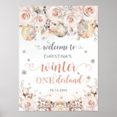 Winter ONEderland Pink Gold Birthday Welcome ポスター (正面)
