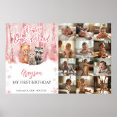 Winter Onederland Pink My First Year Photo Sign ポスター (正面)