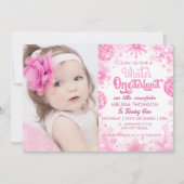 Winter Onederland Pink Snowflake Birthday Photo  招待状 (正面)