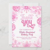 Winter Onederland Pink Snowflake First Birthday  サンキューカード (正面)