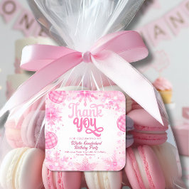 Winter Onederland Pink Snowflakes Thank You  スクエアシール