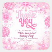 Winter Onederland Pink Snowflakes Thank You  スクエアシール (正面)