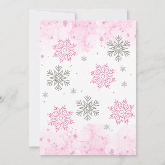 Winter Onederland Pink Sparkle Snowflake Birthday  招待状 (裏面)