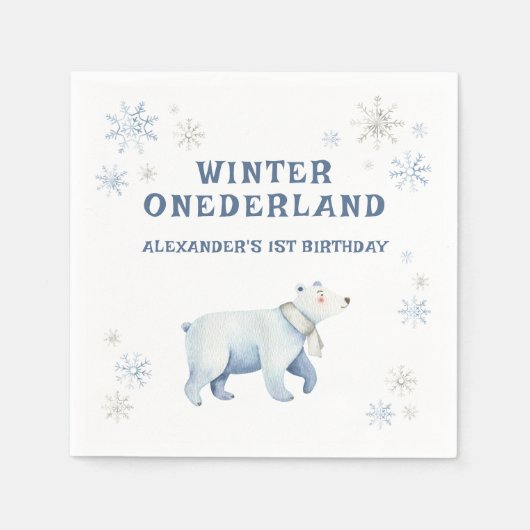 Winter Onederland Polar Bear 1st Birthday  スタンダードカクテルナプキン (正面)