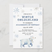 Winter Onederland Polar Bear 1st Birthday  招待状 (正面)