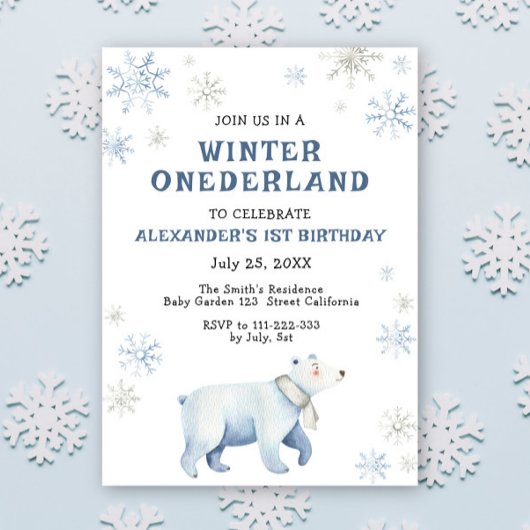Winter Onederland Polar Bear 1st Birthday  招待状