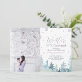 Winter Onederland Purple Girl 1st Birthday Photo 招待状 (スタンド正面)