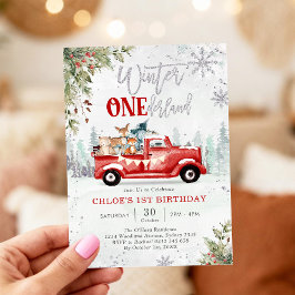 Winter ONEderland Red Truck 1st Birthday Invitatio 招待状