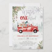 Winter ONEderland Red Truck 1st Birthday Invitatio 招待状 (正面)