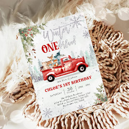 Winter ONEderland Red Truck Girl 1st Birthday 招待状