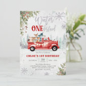 Winter ONEderland Red Truck Girl 1st Birthday  招待状 (スタンド正面)