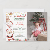 Winter Onederland Santa Christmas誕生日写真 招待状 (正面)