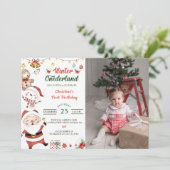 Winter Onederland Santa Christmas誕生日写真 招待状 (スタンド正面)