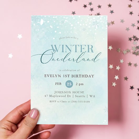 Winter Onederland Silver Glitter Baby 1st Birthday 招待状