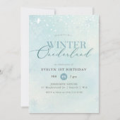 Winter Onederland Silver Glitter Baby 1st Birthday 招待状 (正面)