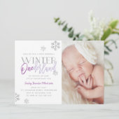 Winter ONEderland Silver Purple 1st Birthday Photo 招待状 (スタンド正面)