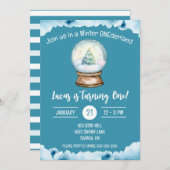 Winter ONEderland, Snow Globeキッズバースデーパーティー 招待状 (正面/裏面)