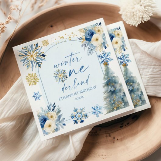 Winter Onederland Snowflake 1st Birthday Party スタンダードカクテルナプキン