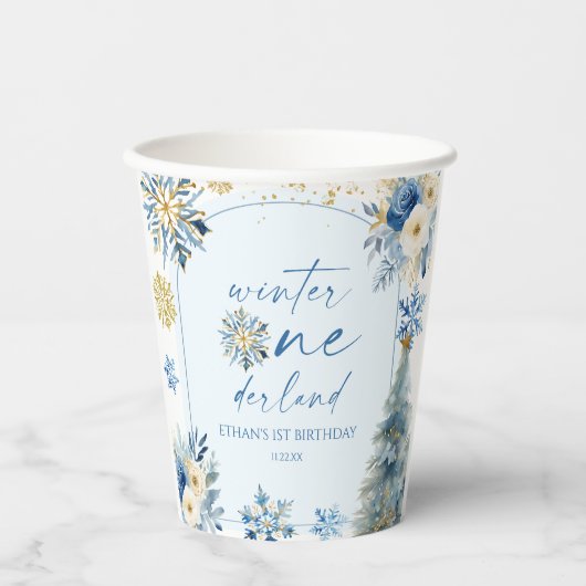 Winter Onederland Snowflake 1st Birthday Party 紙コップ (正面)