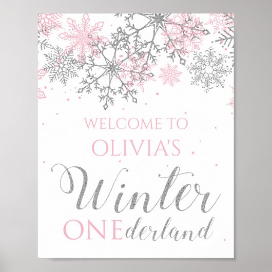 Winter ONEderland snowflake Welcome Sign ポスター (正面)