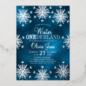 Winter Onederland snowflakes first birthday party 箔招待状 (正面)
