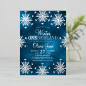 Winter Onederland snowflakes first birthday party 箔招待状 (立ち正面)
