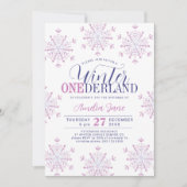 Winter Onederland snowflakes girl 1st birthday 招待状 (正面)