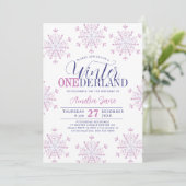 Winter Onederland snowflakes girl 1st birthday 招待状 (スタンド正面)