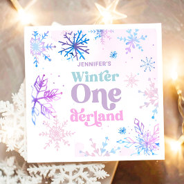 Winter Onederland Snowflakes Girl Snow Birthday スタンダードカクテルナプキン