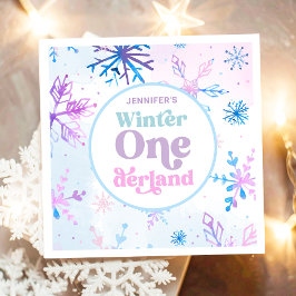 Winter Onederland Snowflakes Girl Snow Birthday スタンダードカクテルナプキン