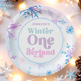 Winter Onederland Snowflakes Girl Snow Birthday ペーパープレート