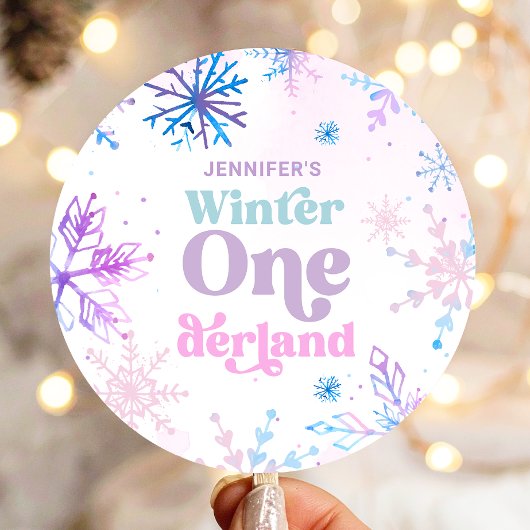Winter Onederland Snowflakes Girl Snow Birthday ラウンドシール
