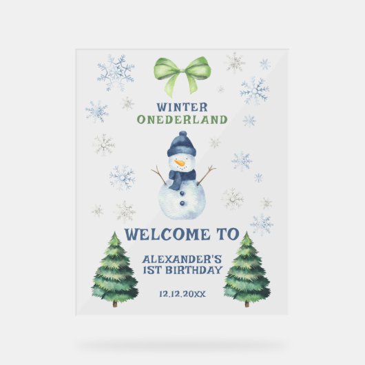 Winter Onederland Snowman 1st Birthday  アクリルサイン (正面)